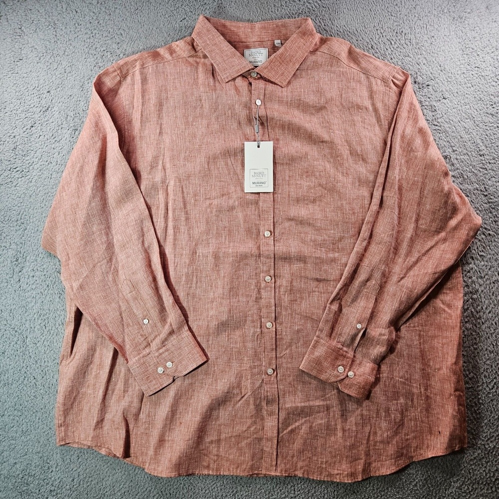 NWT Murano Baird Mcnutt Linen Shirt Men 4XB‎ Button Up Long Sleeve Brick Red